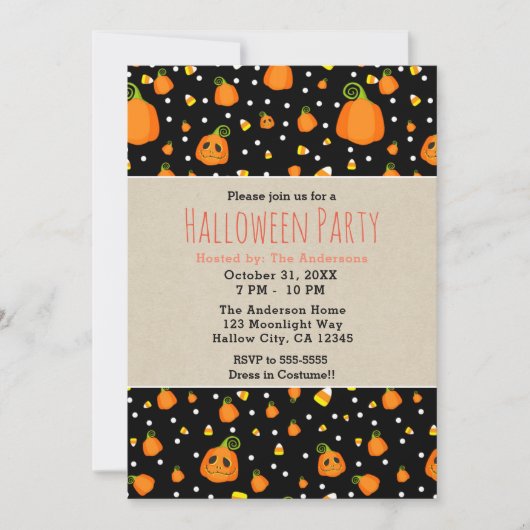 Halloween pompoenen grillig feest kaart (Voorkant)