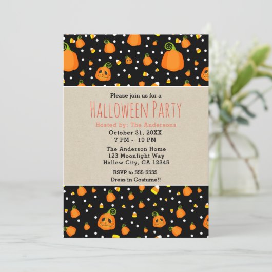 Halloween pompoenen grillig feest kaart (Staand voorkant)