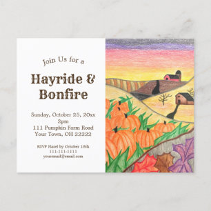 Halloween pompoenen Hayride Herfst Folk Art Uitnodiging Briefkaart