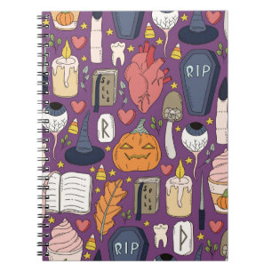 Halloween pompoenen, hekserig naadloos patroon. notitieboek
