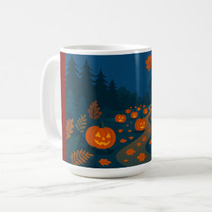 Halloween pompoenen jagen op straat koffiemok
