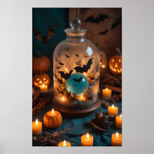 Halloween pompoenen kaarsen Schattigee spookachtig Poster