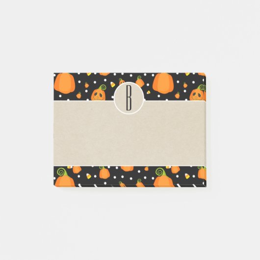 Halloween Pompoenen Kraft Rustieke Monogram Post-it® Notes (Voorkant)