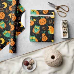 Halloween Pompoenen Maan Uilen Inpakpapier