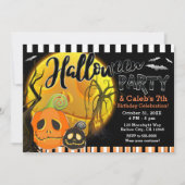 Halloween pompoenen maanlicht kostuum feest kaart (Voorkant)