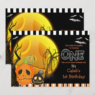 Halloween Pompoenen Maneschijn 1e Verjaardagsfeest Kaart