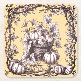 Halloween pompoenen met herfstbladeren kartonnen onderzetters