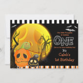 Halloween Pompoenen Moonlight 1e Verjaardagsfeest Kaart (Voorkant)