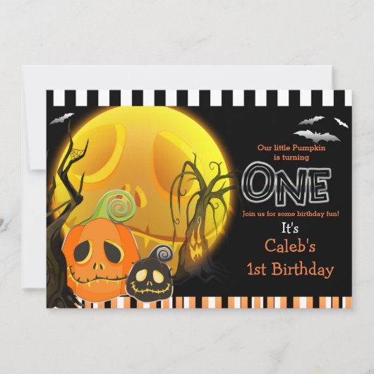 Halloween Pompoenen Moonlight 1e Verjaardagsfeest Kaart (Voorkant)