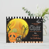 Halloween Pompoenen Moonlight 1e Verjaardagsfeest Kaart (Staand voorkant)