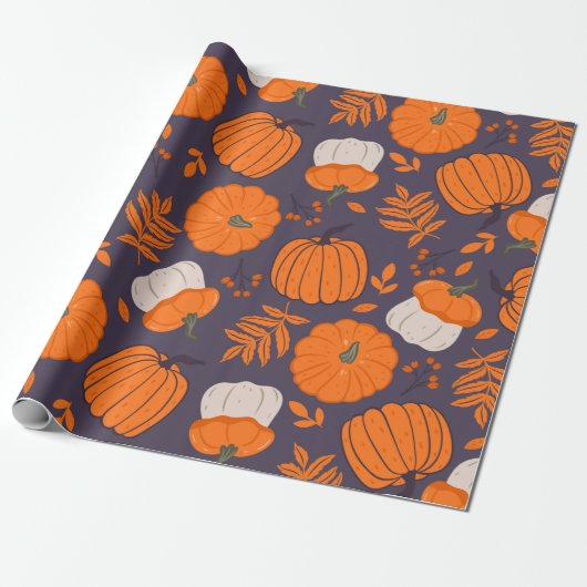 Halloween pompoenen patroon cadeaupapier (Uitgerold)