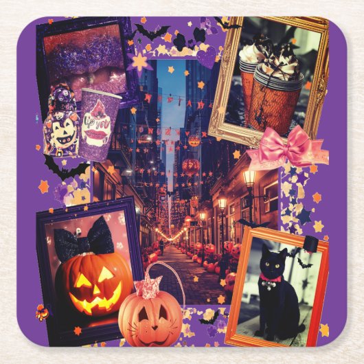 Halloween pompoenen Schattige Girly Spooky Kartonnen Onderzetters (Voorkant)