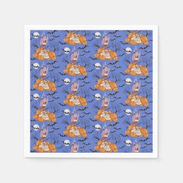 Halloween, pompoenen, schedel en vleermuisservette servet