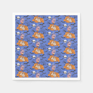 Halloween, pompoenen, schedel en vleermuisservette servet