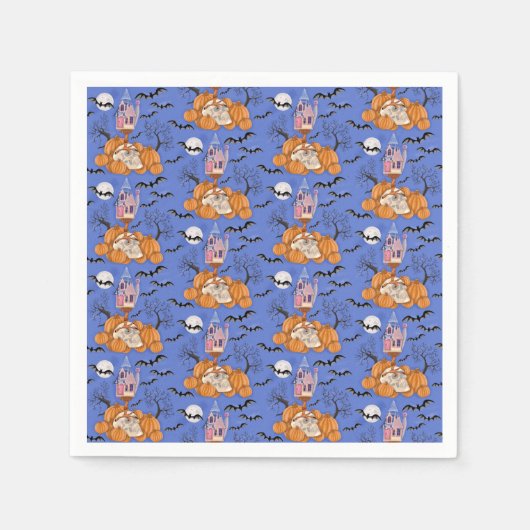 Halloween, pompoenen, schedel en vleermuisservette servet (Voorkant)