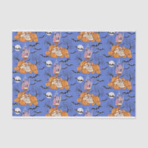 Halloween, pompoenen, schedel en vleermuizen tissu