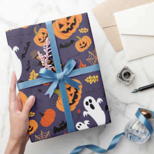 HALLOWEEN POMPOENEN SPOKEN EN VLEERMUIZEN CADEAUPAPIER