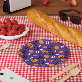 Halloween pompoenen spoken vleermuizen leuk paars papieren bordje