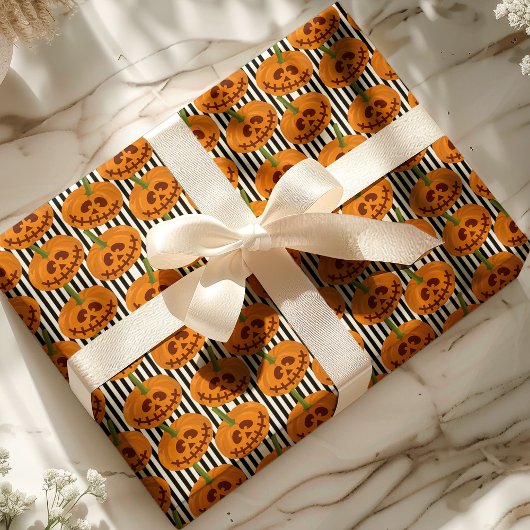 Halloween pompoenen strepen Jack O'Lanterns patroo Cadeaupapier