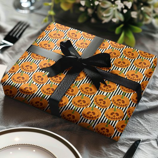 Halloween pompoenen strepen Jack O'Lanterns patroo Cadeaupapier