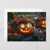 Halloween pompoenen versierd met bloemen briefkaart (Voorkant / Achterkant)