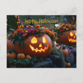Halloween pompoenen versierd met bloemen briefkaart