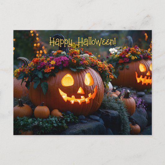 Halloween pompoenen versierd met bloemen briefkaart (Voorkant)