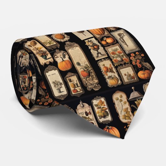 Halloween pompoenen vintage labels stropdas (Opgerold)