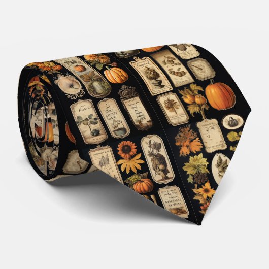 Halloween pompoenen vintage labels stropdas (Opgerold)