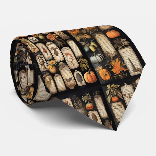 Halloween pompoenen vintage labels stropdas (Opgerold)