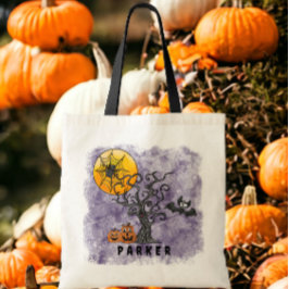 Halloween pompoenen vleermuis spooky boomnaam Paar Tote Bag