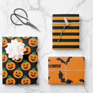 Halloween pompoenen vleermuizen strepen Sinaasappe Inpakpapier Vel
