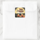 Halloween pompoenen zitten op een hek vierkante sticker (Tas)