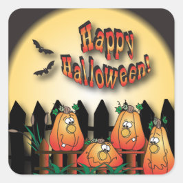 Halloween pompoenen zitten op een hek vierkante sticker