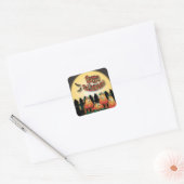 Halloween pompoenen zitten op een hek vierkante sticker (Envelop)