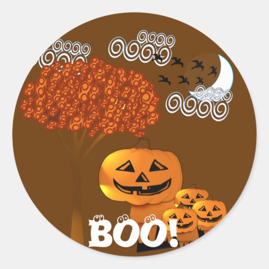 HALLOWEEN POMPOENENKOPPEN RONDE STICKER (Voorkant)