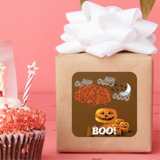 HALLOWEEN POMPOENENKOPPEN VIERKANTE STICKER (Feest)