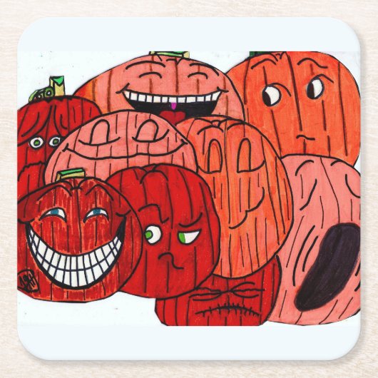 HALLOWEEN POMPOENENPLUK  KARTONNEN ONDERZETTERS (Voorkant)