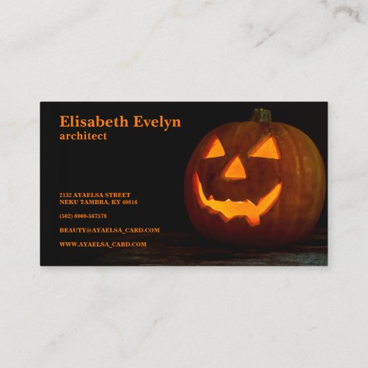 Halloween pompoenhoofdhefboom op hout visitekaartje (Achterkant)