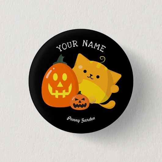  Halloween - pompoenkat Ronde Button 3,2 Cm (Voorkant)