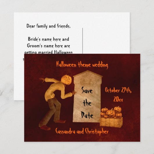 Halloween pompoenkop aankondigingskaart (Voorkant / Achterkant)