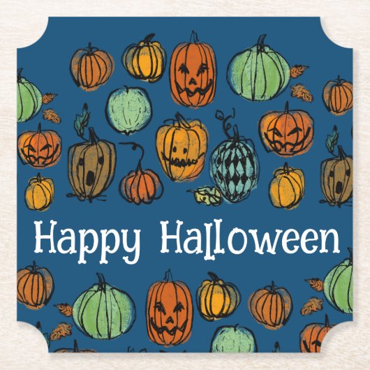 Halloween pompoenkoppen kartonnen onderzetters (Voorkant)