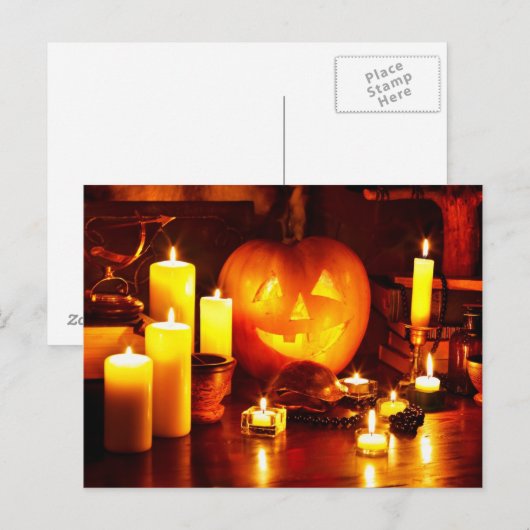 Halloween pompoenlantaarn briefkaart (Voorkant / Achterkant)