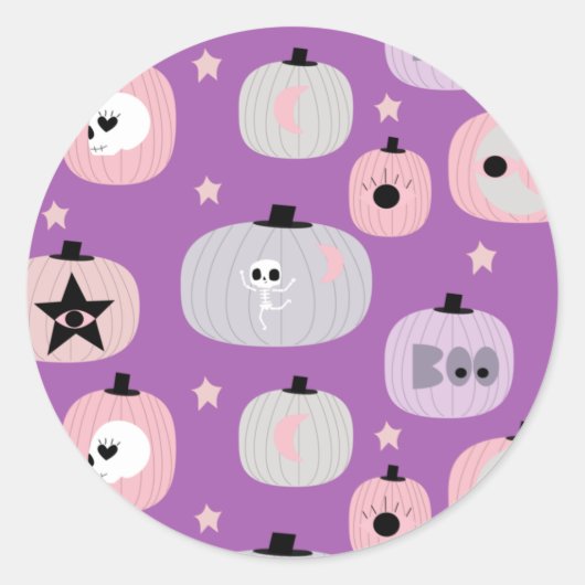 Halloween pompoenpastel paars ronde sticker (Voorkant)