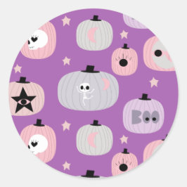 Halloween pompoenpastel paars ronde sticker