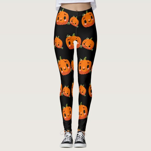 Halloween-pompoenpatroon Leggings (Voorkant)