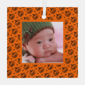 Halloween pompoenpatroon oranje foto glas ornament (Achterkant)