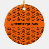 Halloween pompoenpatroon wenst oranje foto keramisch ornament (Achterkant)