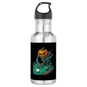 Halloween Pompoenskelet Speelt Pool Biljart Waterfles