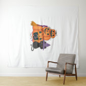 Halloween pompoenstapel met zwarte kat, Snoep & Mo Wandkleed (In Situ (horizontaal))